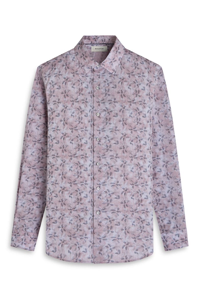 Julian Shaped Fit Leaf Print Button-Up Shirt, Alternate, color, WOOD ROSE