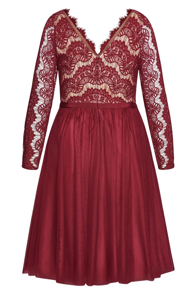 Rare Beauty Lace Fit & Flare Dress, Alternate, color, MERLOT