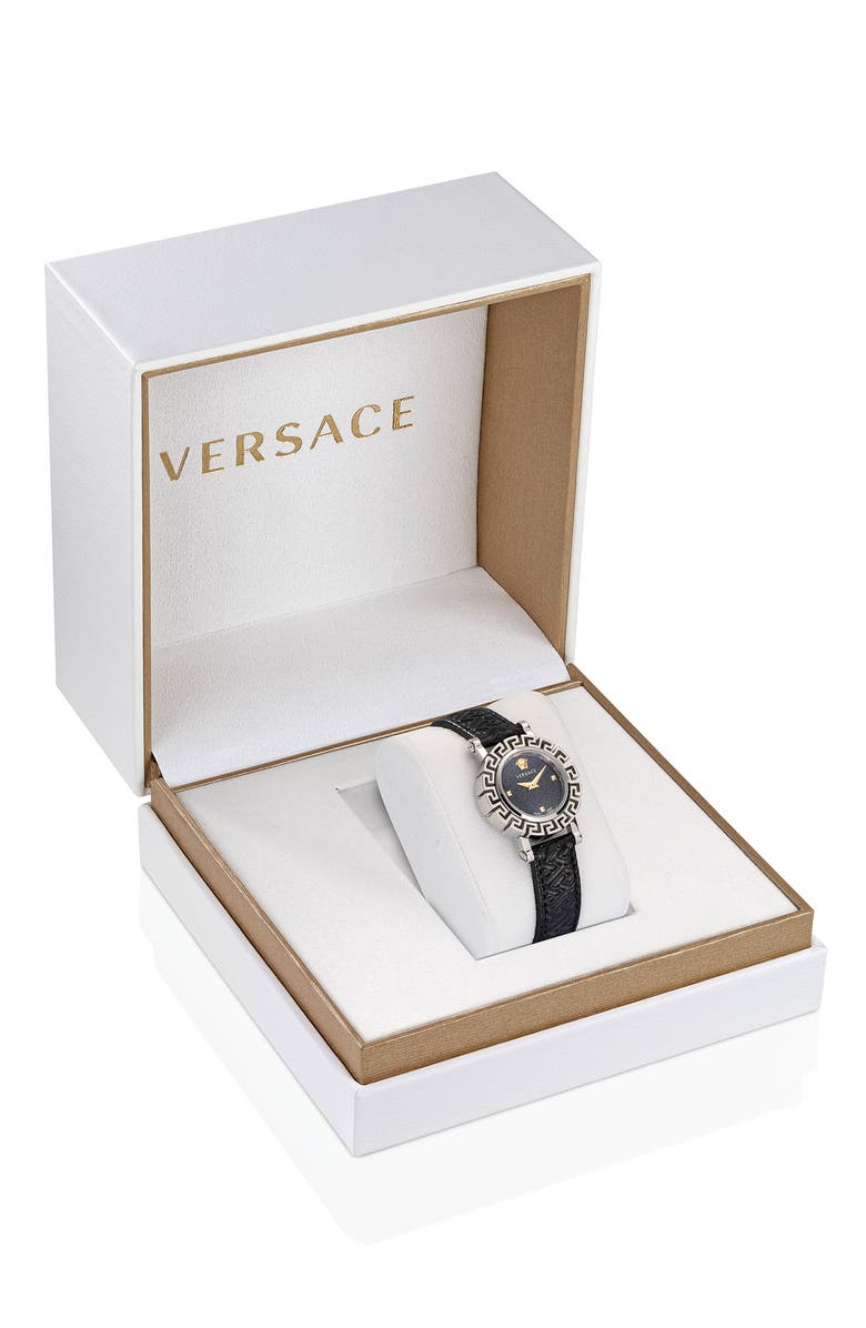 Versace Greca Glam Leather Strap Watch, 30mm, Alternate, color, 