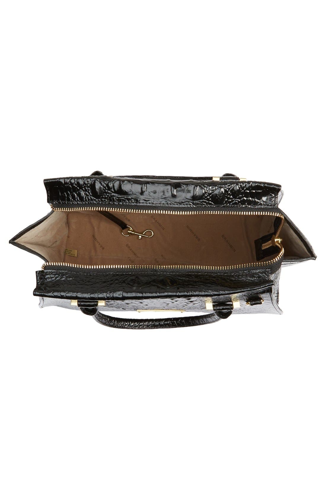 'Priscilla' Croc Embossed Leather Satchel, Alternate, color, BLACK