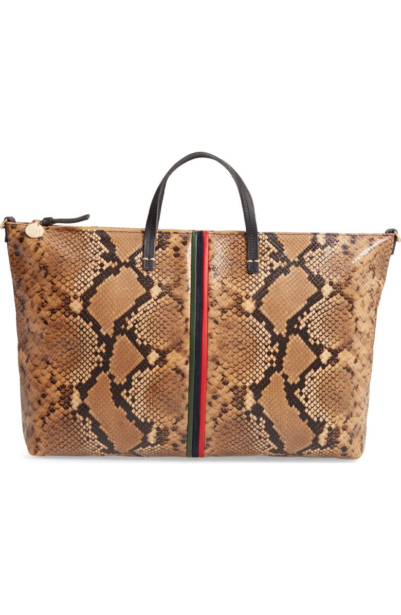 Clare V. Attache Snake Embossed Goatskin Leather Tote, Main, color,