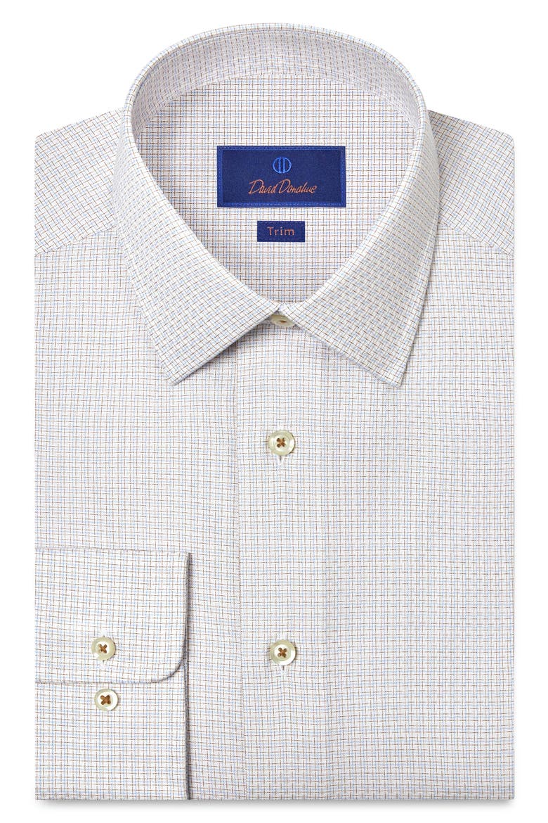 Trim Fit Check Cotton Dobby Dress Shirt, Main, color, WHITE/ DUNE