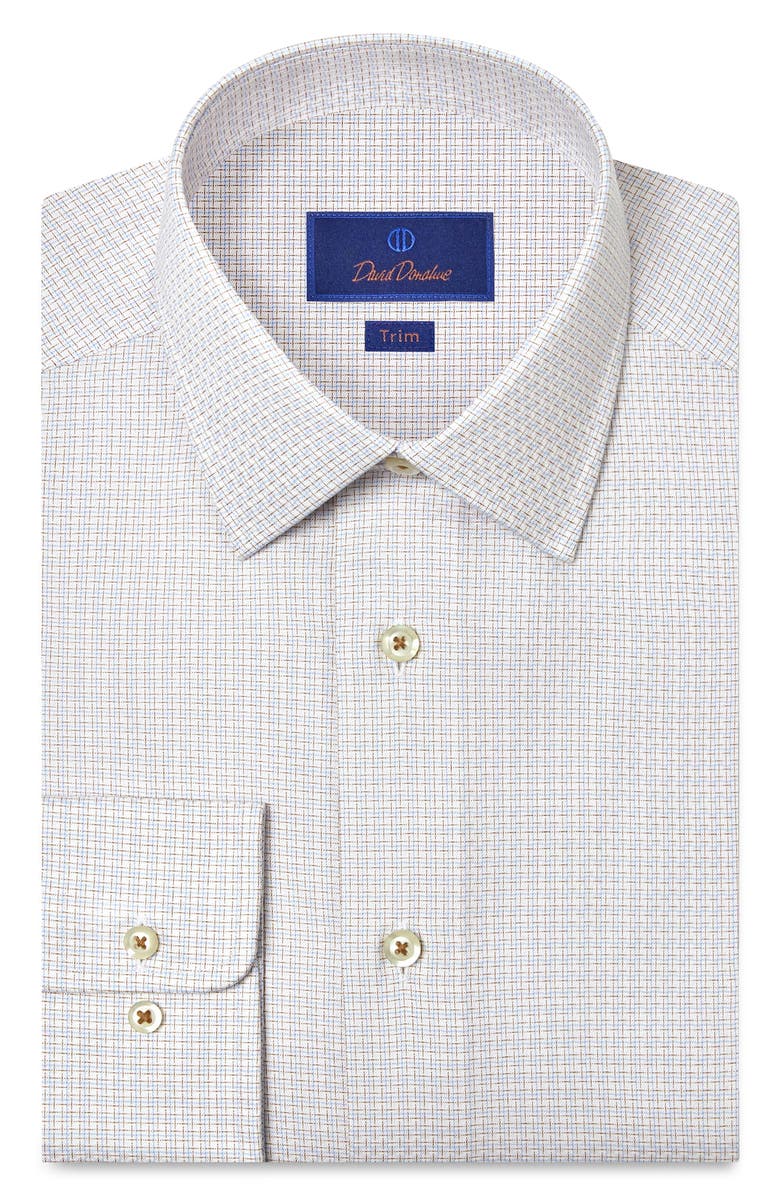 David Donahue Trim Fit Check Cotton Dobby Dress Shirt, Main, color, White/ Dune