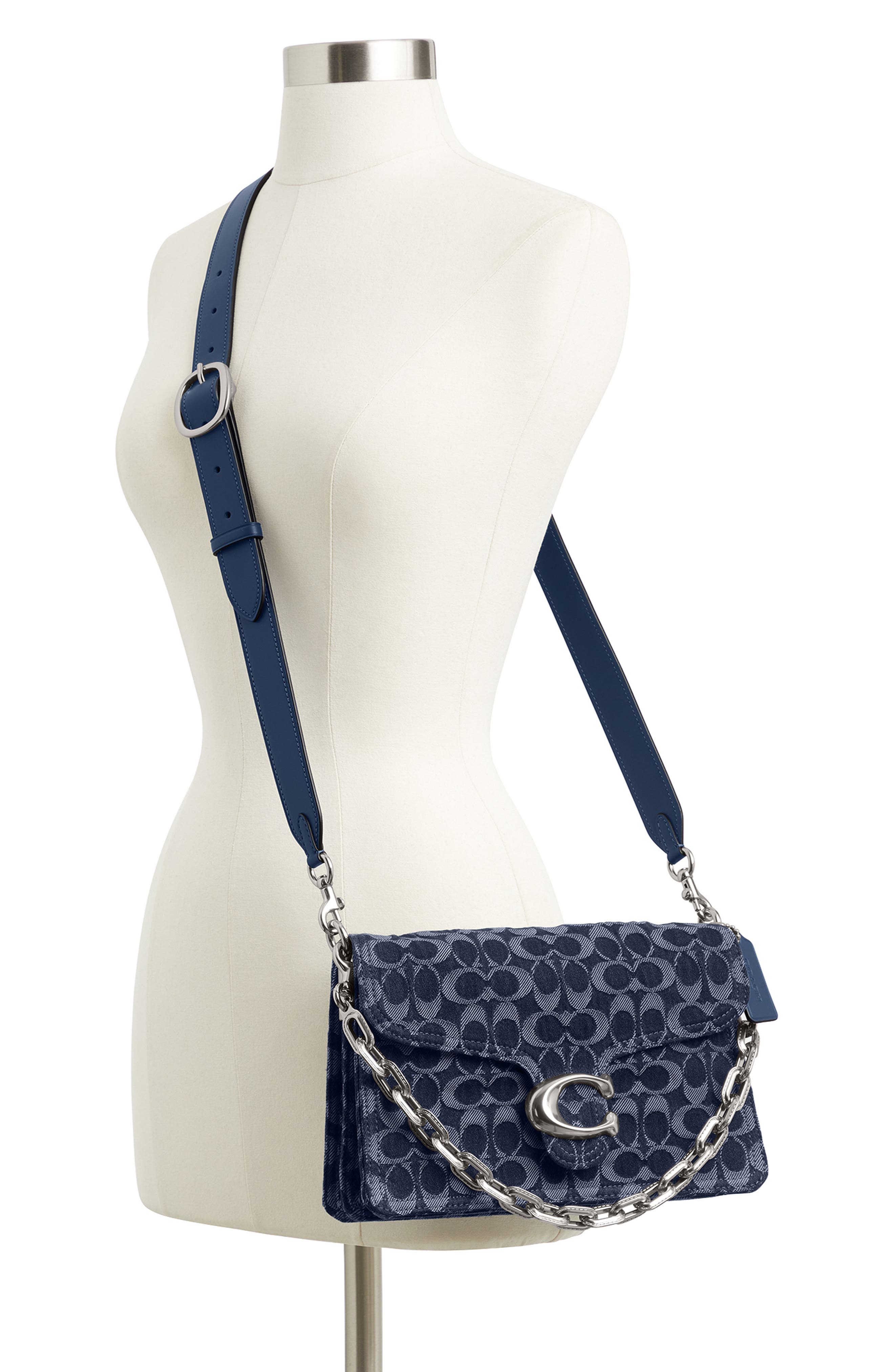 COACH Signature Chain Denim Shoulder Bag, Alternate, color, 