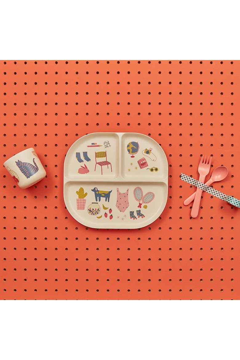 Illustrated Kid Dinner Set, Alternate, color, Coral