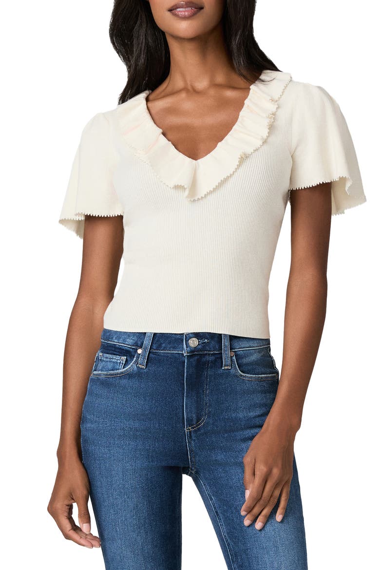 Inaya Ruffle V-Neck Top, Main, color, IVORY