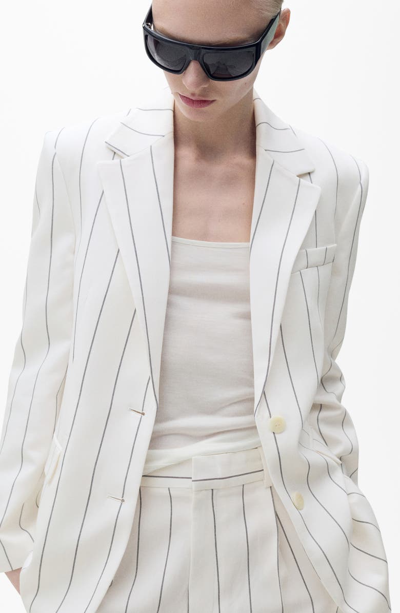 MANGO Pinstripe Suit Jacket, Alternate, color, White