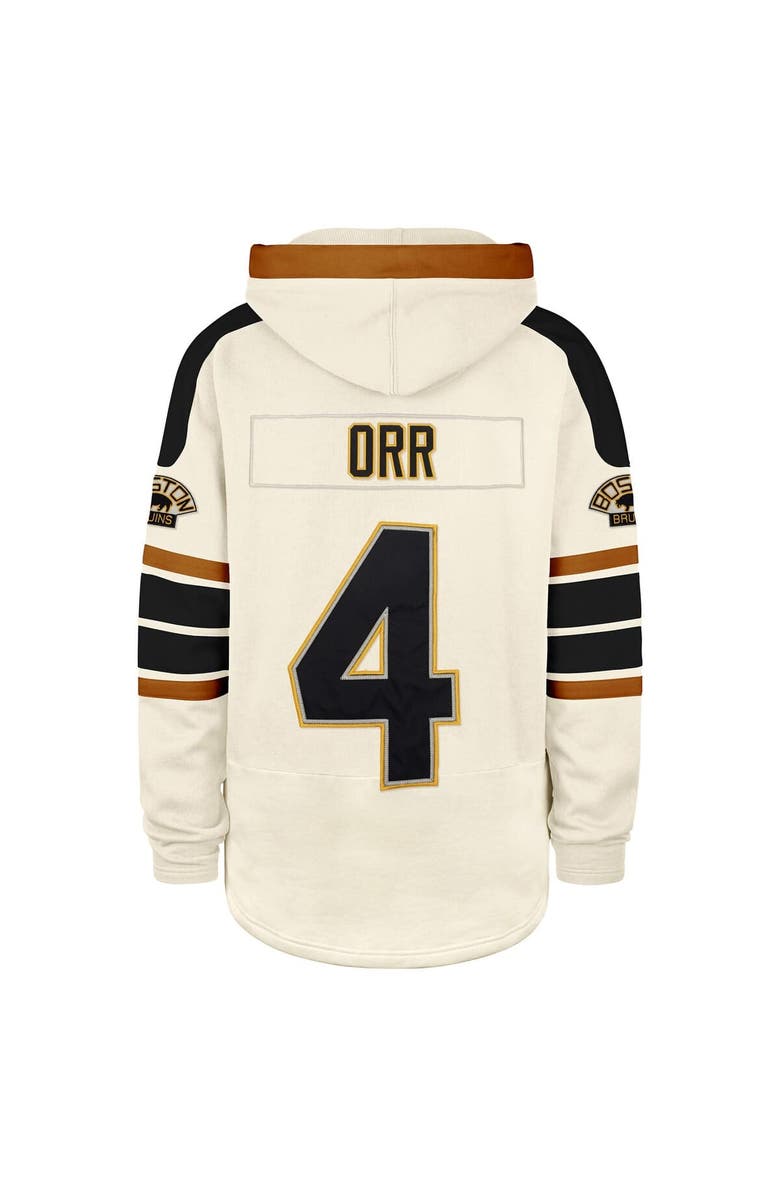 '47 Men's '47 Bobby Orr Cream Boston Bruins Blue Line Heritage Name & Number Lace-Up Pullover Hoodie, Alternate, color, Cream