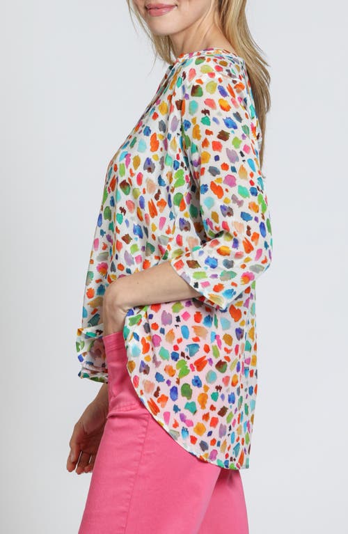 Apny Print Tassel Split Neck Chiffon Top In Pink Multi