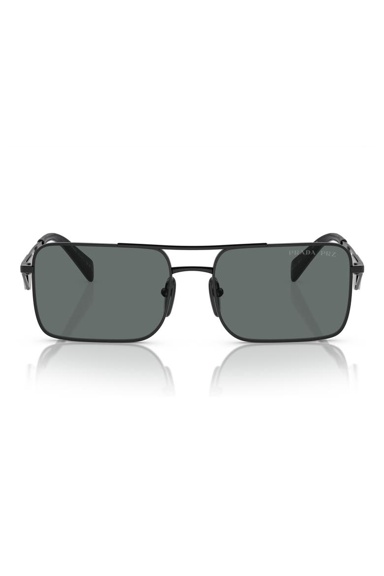 56mm Polarized Rectangular Sunglasses, Main, color, BLACK