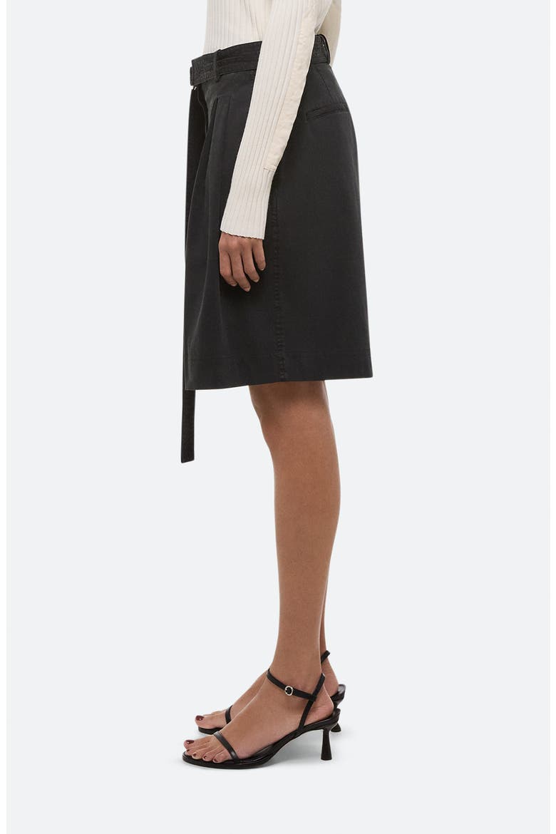 Belted Double Pleat Stretch Cotton Shorts, Alternate, color, BLACK
