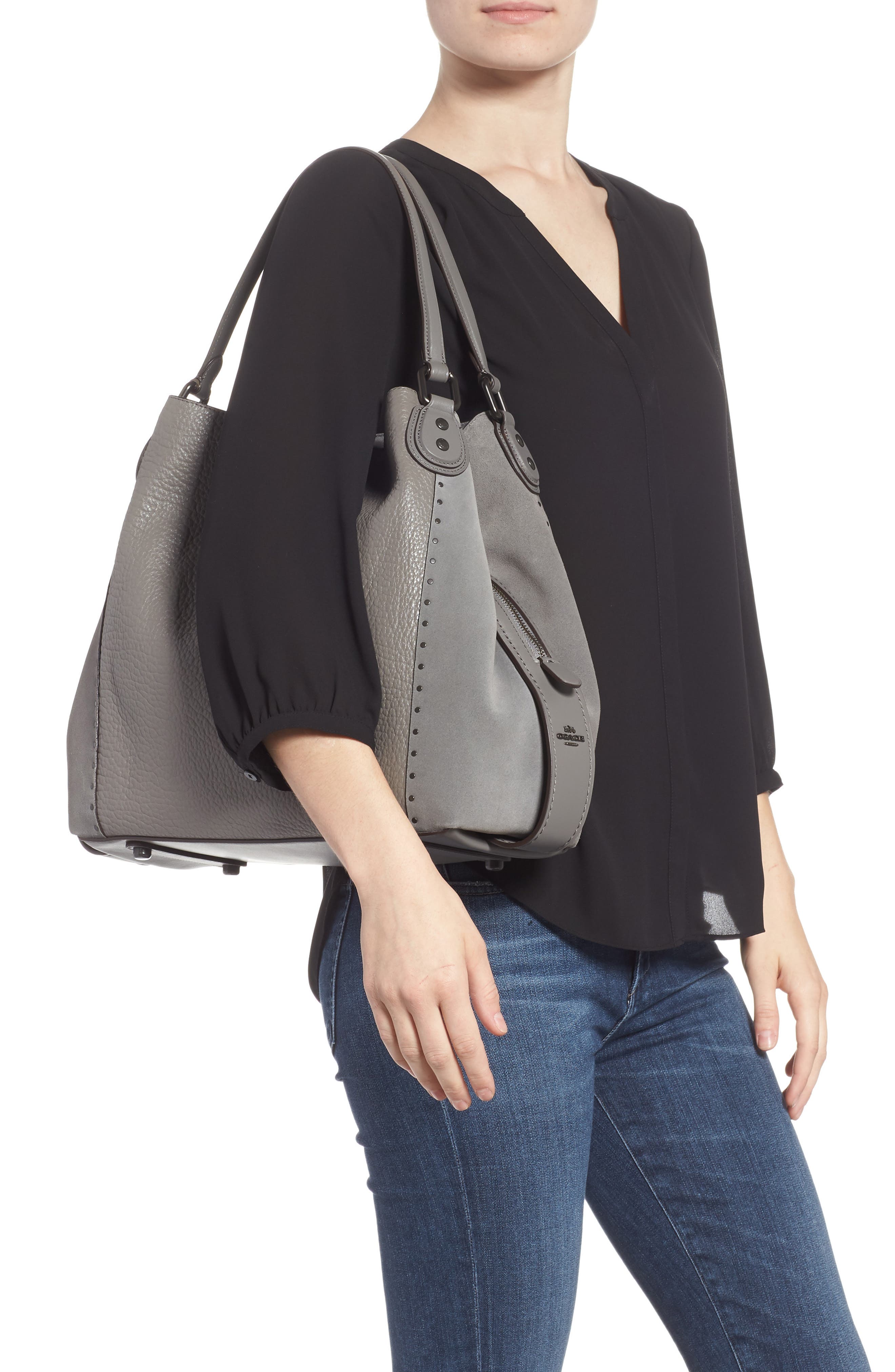 COACH Edie 42 Border Rivets Leather Shoulder Bag, Alternate, color, 