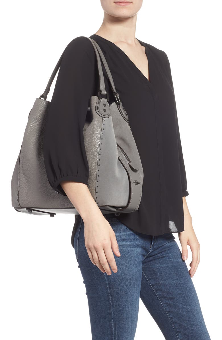 COACH Edie 42 Border Rivets Leather Shoulder Bag, Alternate, color,