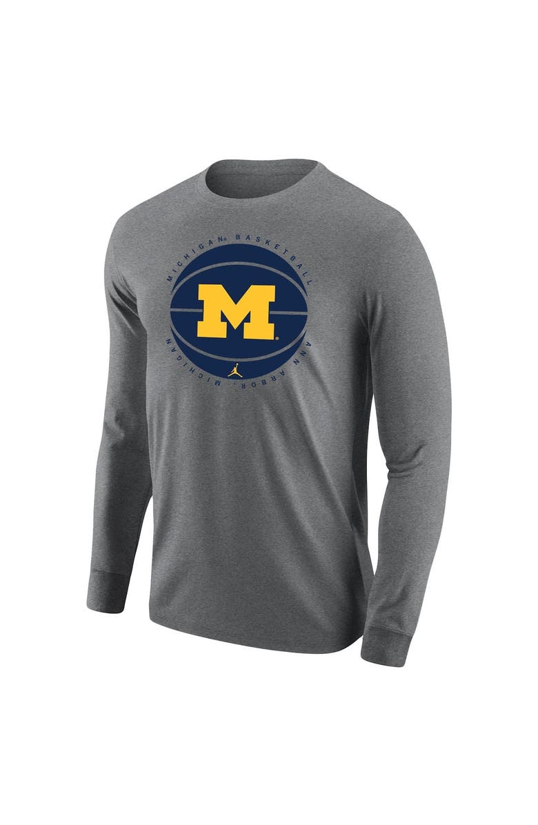 Jordan Brand Men's Nike Heather Gray Michigan Wolverines Basketball Long Sleeve T-Shirt, Alternate, color, 