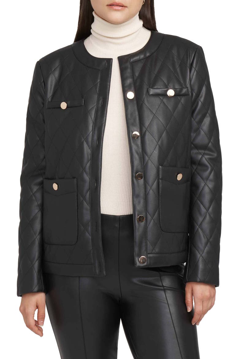 Quilted Faux Leather Jacket, Main, color, ANNE BLACK