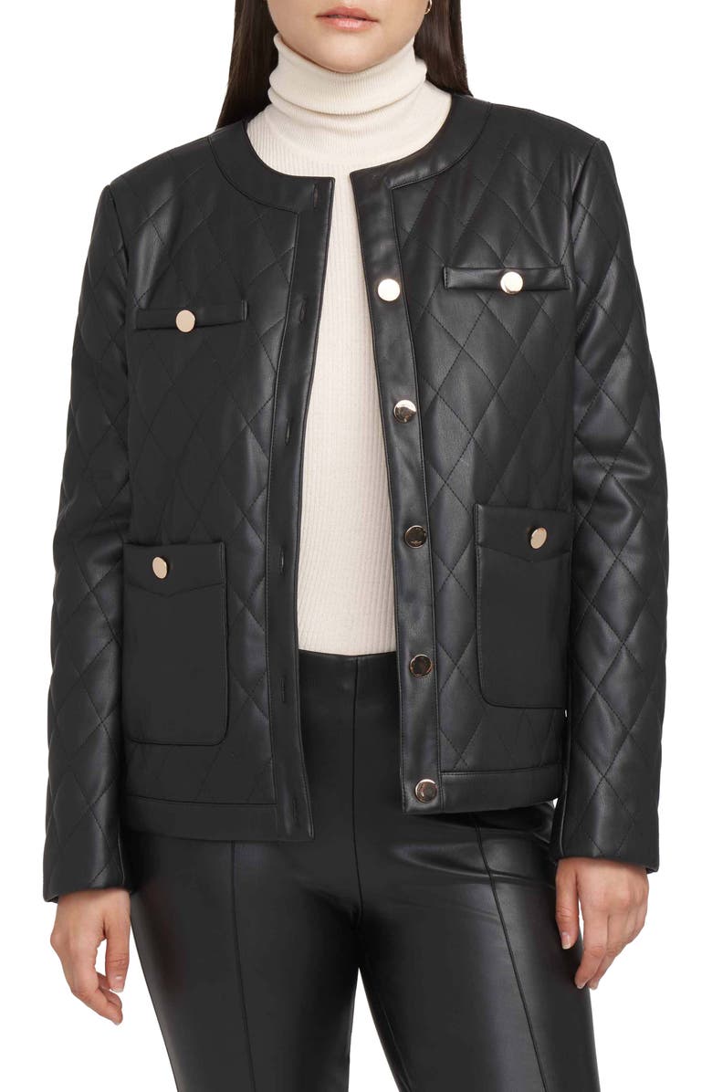 Anne Klein Quilted Faux Leather Jacket, Main, color, 