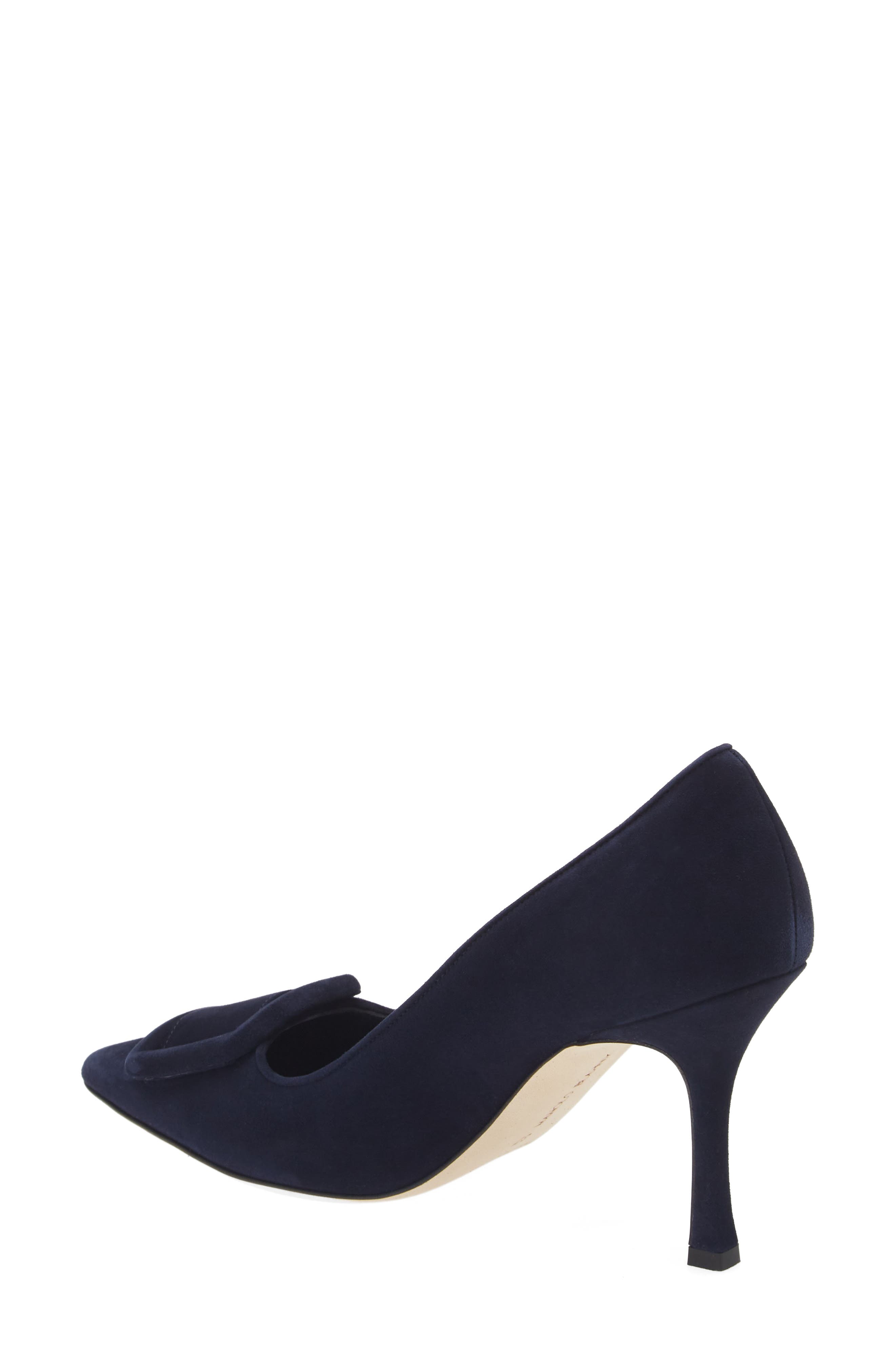 Manolo Blahnik Maysale Buckle Pointed Toe Pump, Alternate, color, Navy