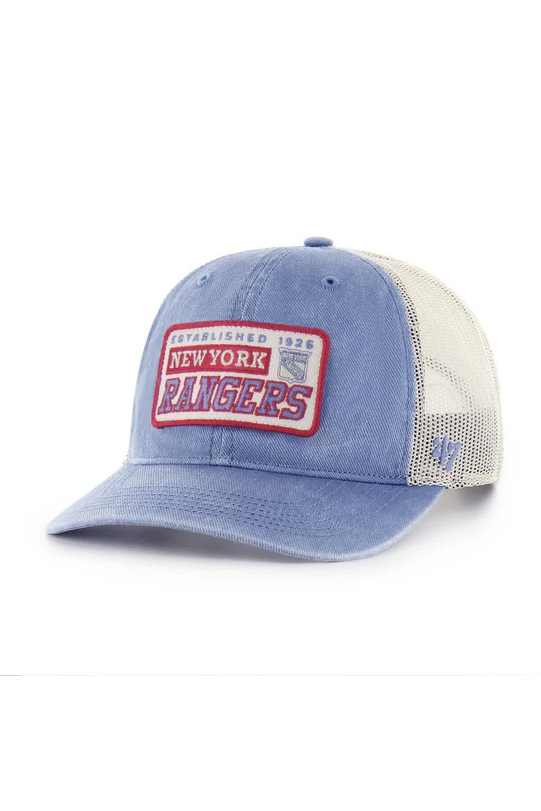 Men's '47 Blue New York Rangers Canteen Pigment Dyed Patch Trucker Adjustable Hat, Main, color, Blue