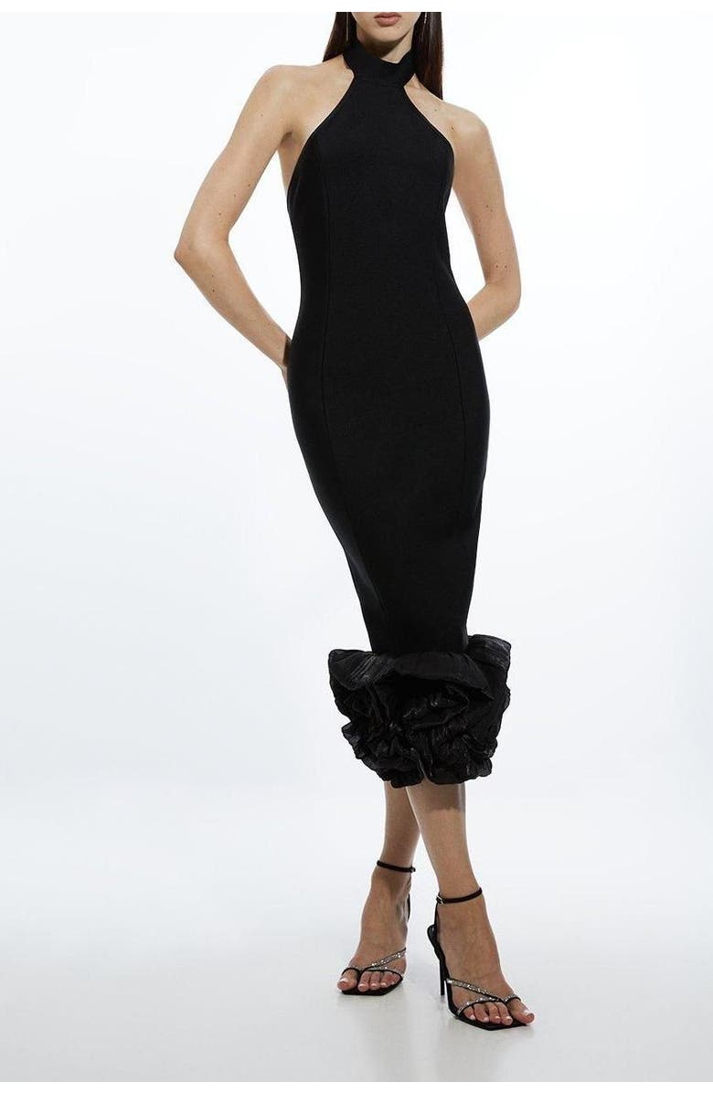 Karen Millen Ruffle Hem Halter Knit Midi Dress, Alternate, color, Black