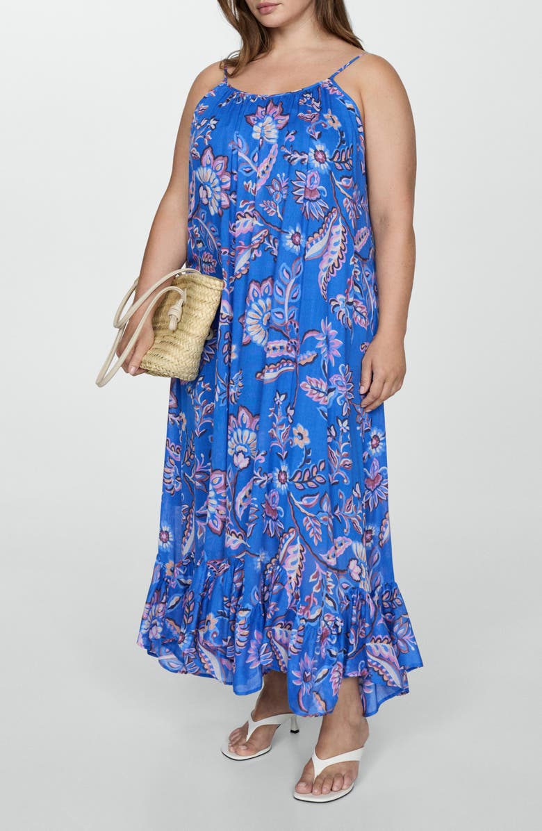 MANGO Floral Cotton Sundress, Alternate, color, Blue