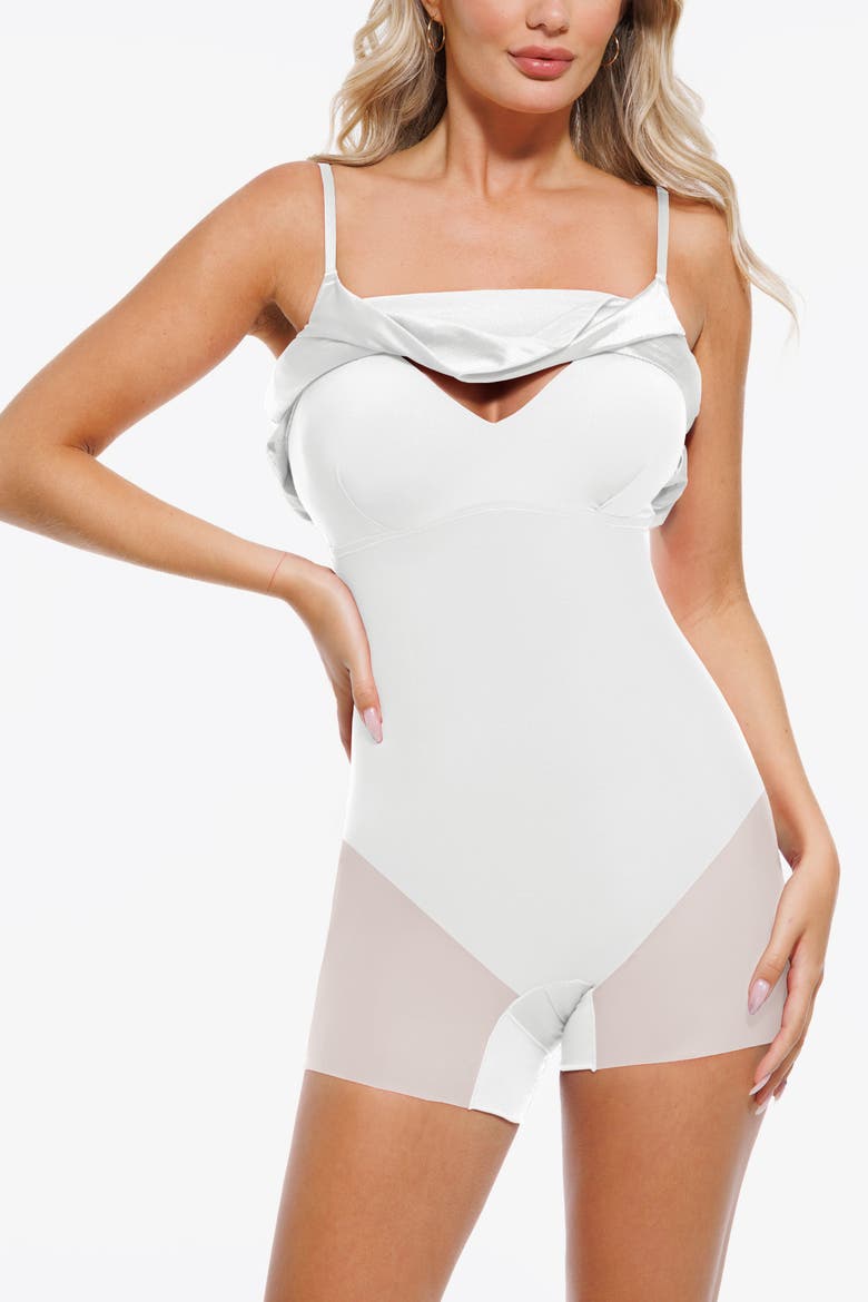 Sequin Cowl Neck Cocktail & Party Fit & Flare Shapewear Mini Dress, Alternate, color, White