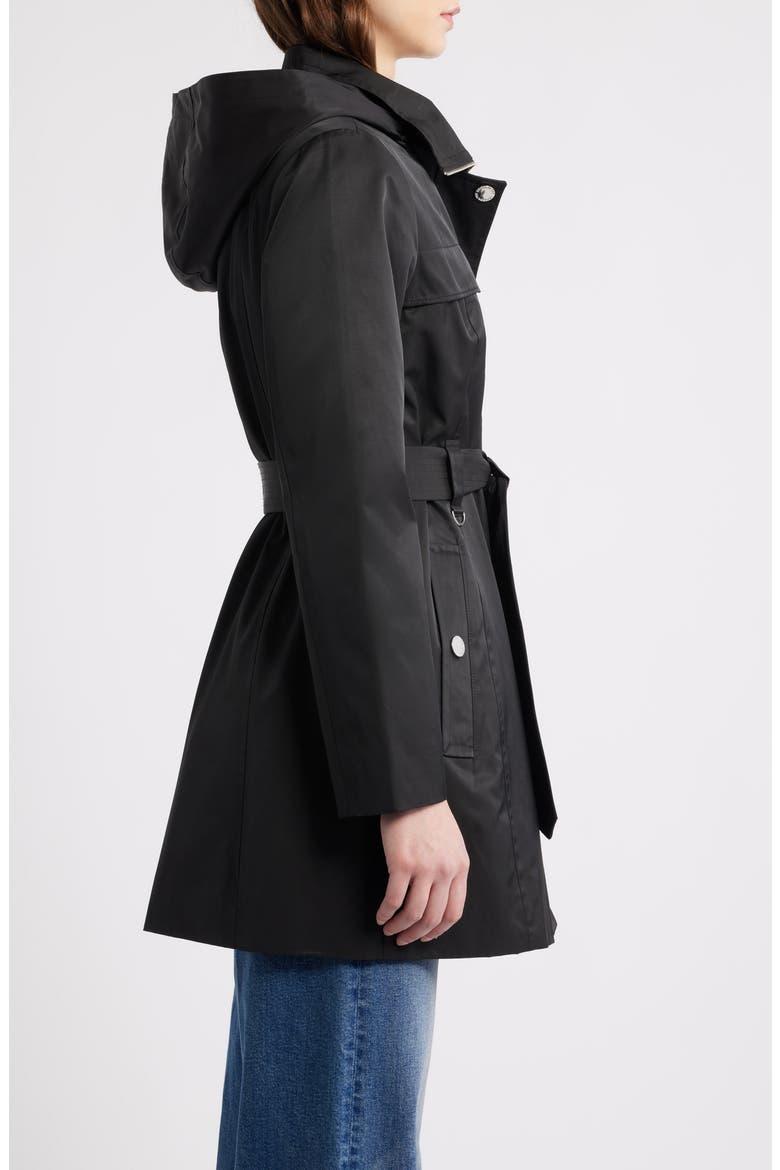 Belted Cotton Blend Coat, Alternate, color, BLACK