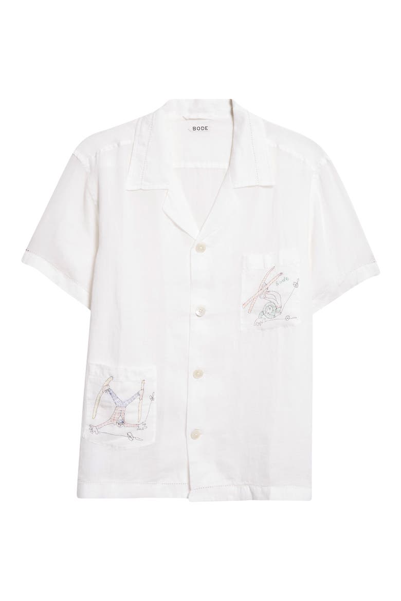 Skiers Embroidered Linen Camp Shirt, Alternate, color, WHITE MULTI