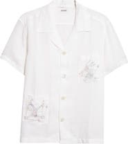 Bode Skiers Embroidered Linen Camp Shirt