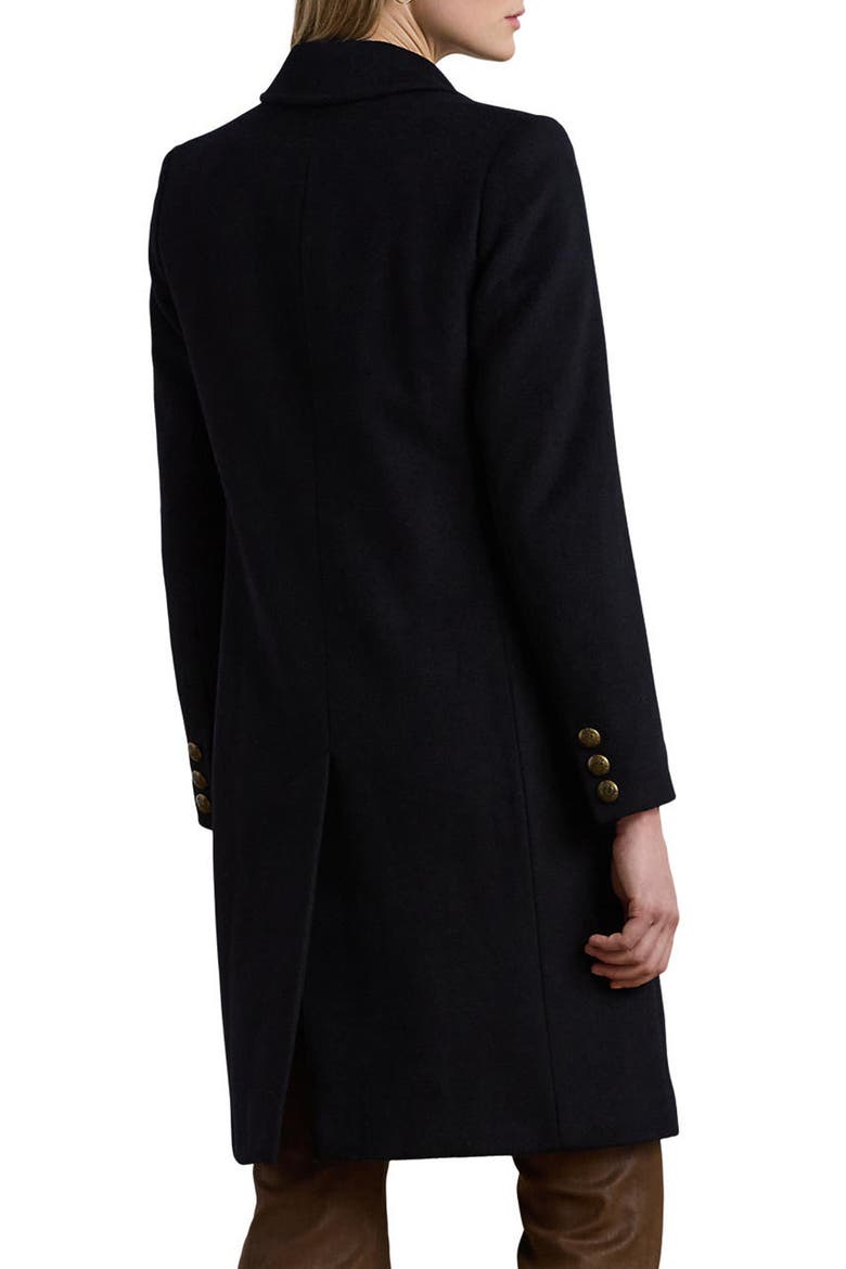 Crest Patch Wool Blend Reefer Coat, Alternate, color, REGAL NAVY