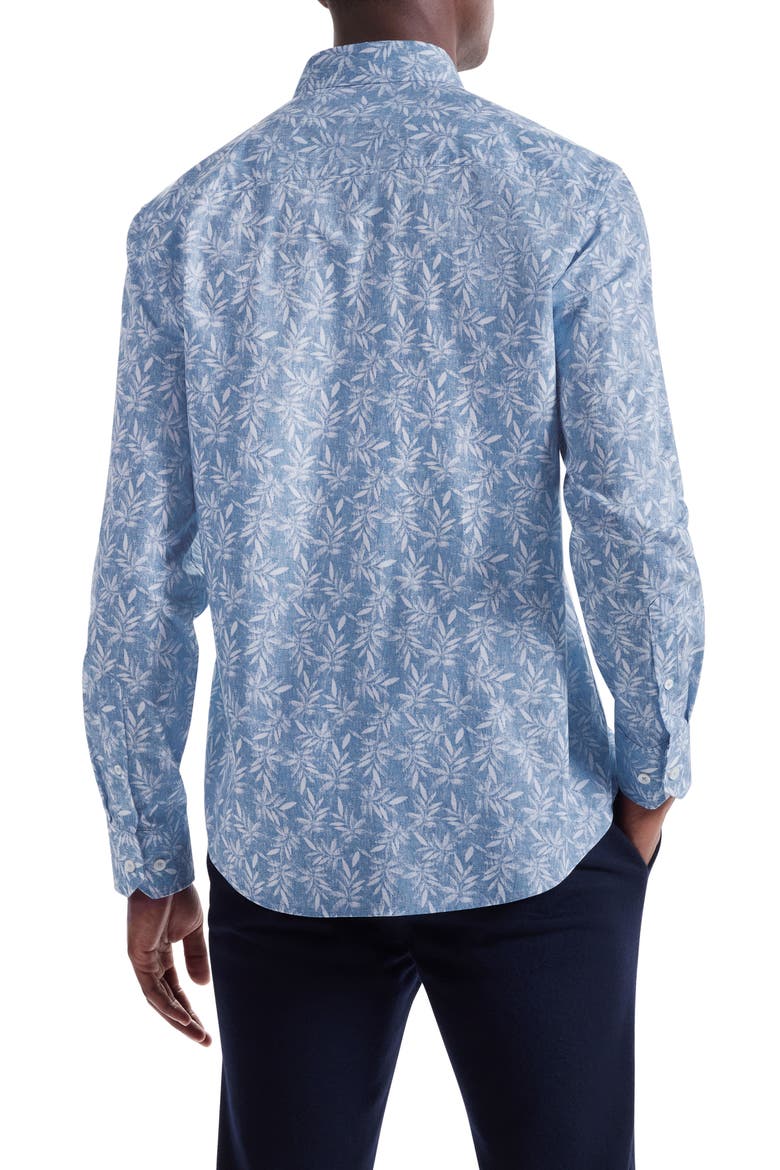 Julian Shaped Fit Leaf Print Cotton Button-Up Shirt, Alternate, color, AIR BLUE