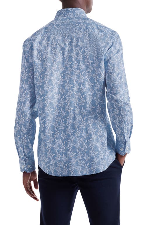 Bugatchi Julian Shaped Fit Leaf Print Cotton Button-up Shirt In Blue