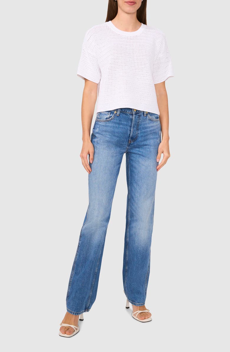 Halogen<sup>®</sup> Cotton Short Sleeve Sweater, Alternate, color, Bright White