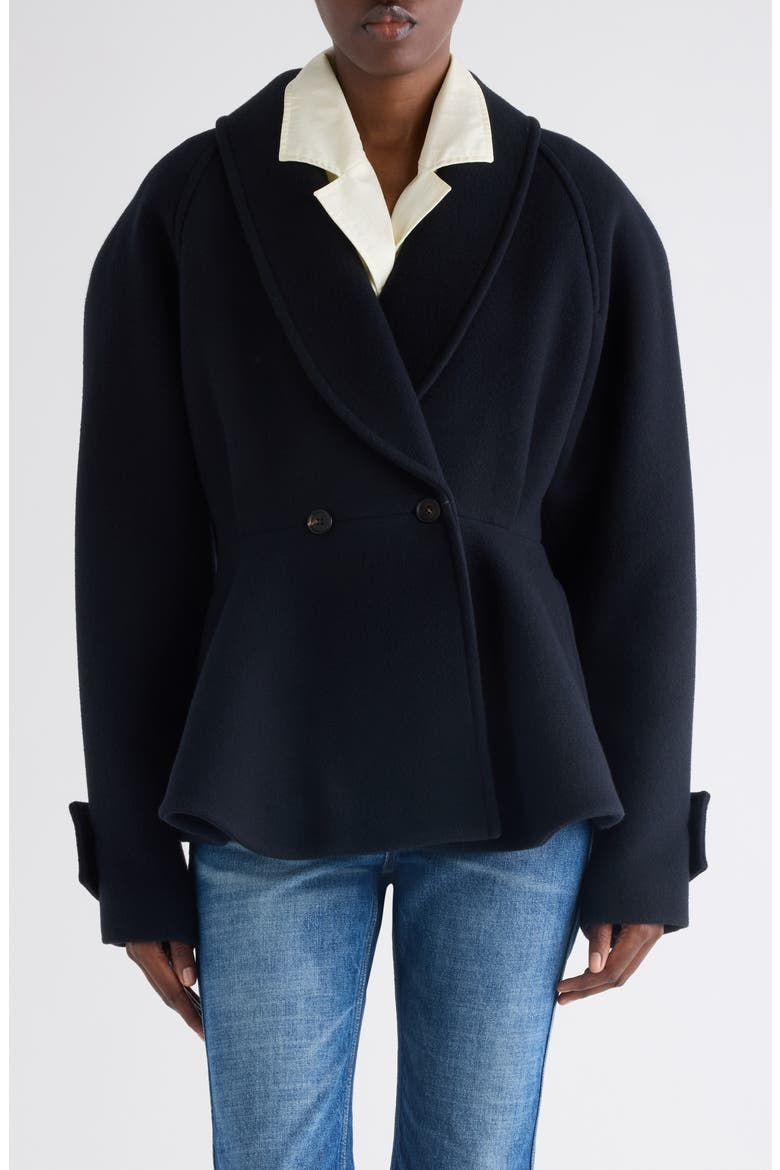 Double Breasted Wool Blend Peplum Jacket, Main, color, ICONIC NAVY