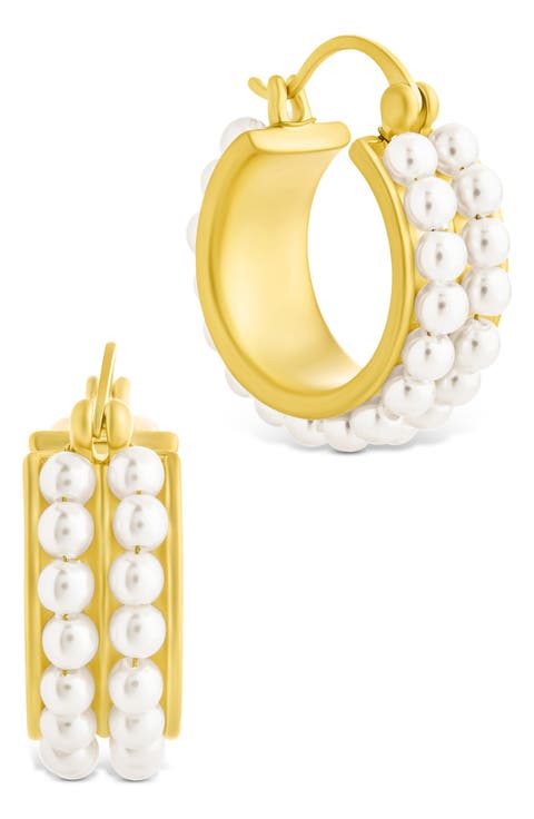 Regina Double Faux Pearl Hoop Earrings