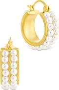 Sterling Forever Regina Double Faux Pearl Hoop Earrings