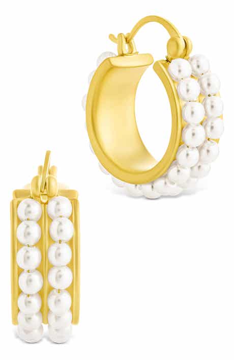 Sterling Forever Regina Double Faux Pearl Hoop Earrings
