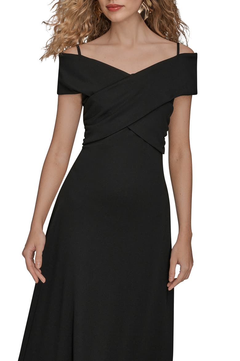 Off the Shoulder Midi Dress, Alternate, color, BLACK