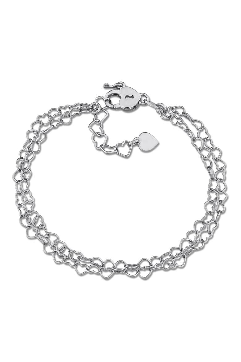 Heart Link Double Strand Bracelet, Main, color, SILVER