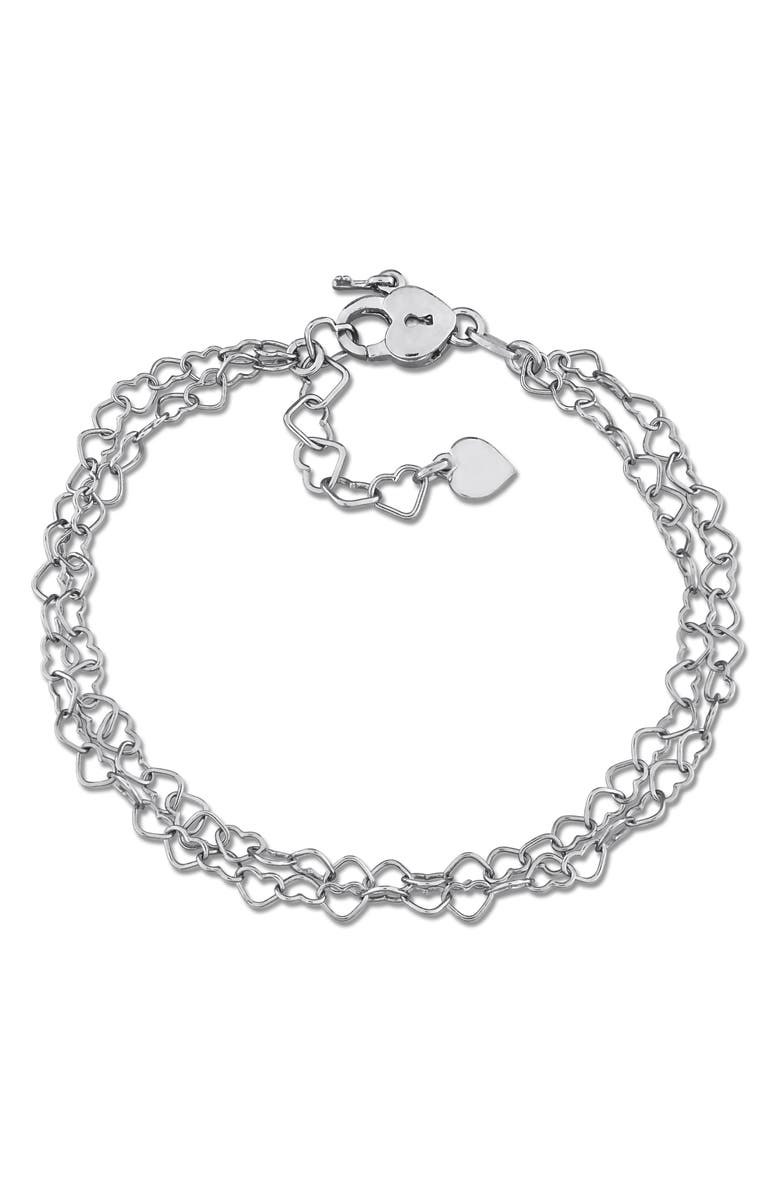 DELMAR Heart Link Double Strand Bracelet, Main, color, Silver