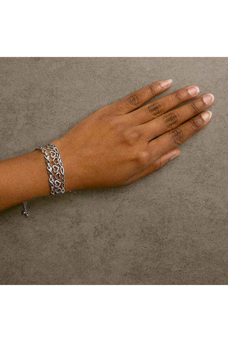 Sterling Silver Diamond Accent 3 Piece Adjustable Bolo Bracelet Set, Alternate, color, Silver