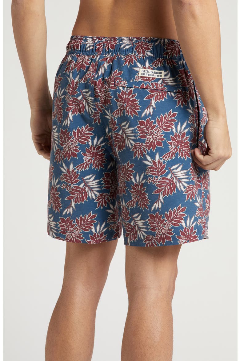 The Bayberry Medallion Print Water Repellent Swim Trunks, Alternate, color, NAVY CRIMSON LEAVES