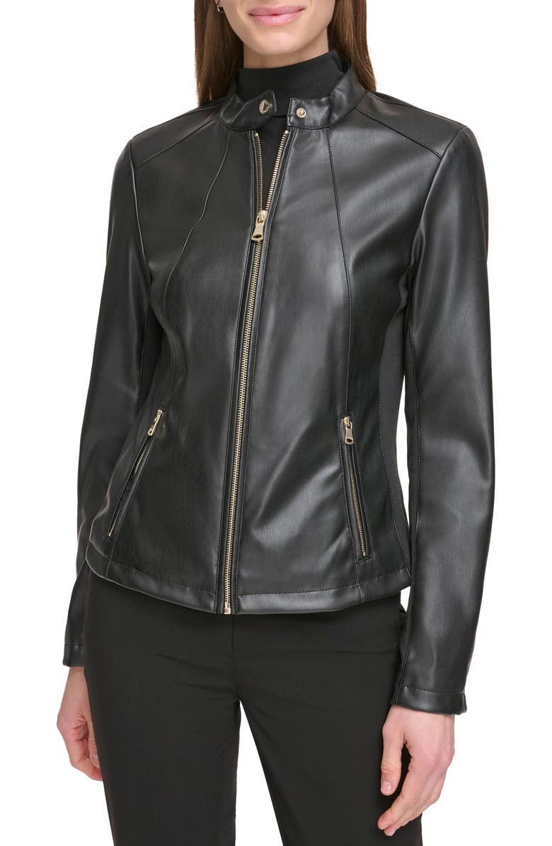 Calvin Klein Faux Leather Moto Jacket, Main, color,