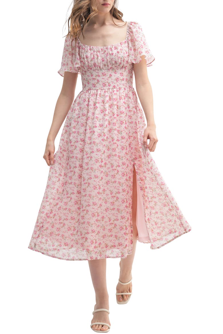 Floral Butterfly Sleeve Midi Dress, Main, color, PINK FLORAL