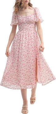 All in Favor Floral Butterfly Sleeve Midi Dress
