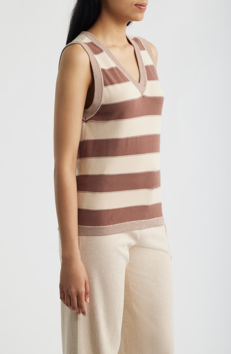 Wit & Wisdom Stripe V-Neck Sweater Vest, Alternate, color, Macadamia/ Light Cacao Powder