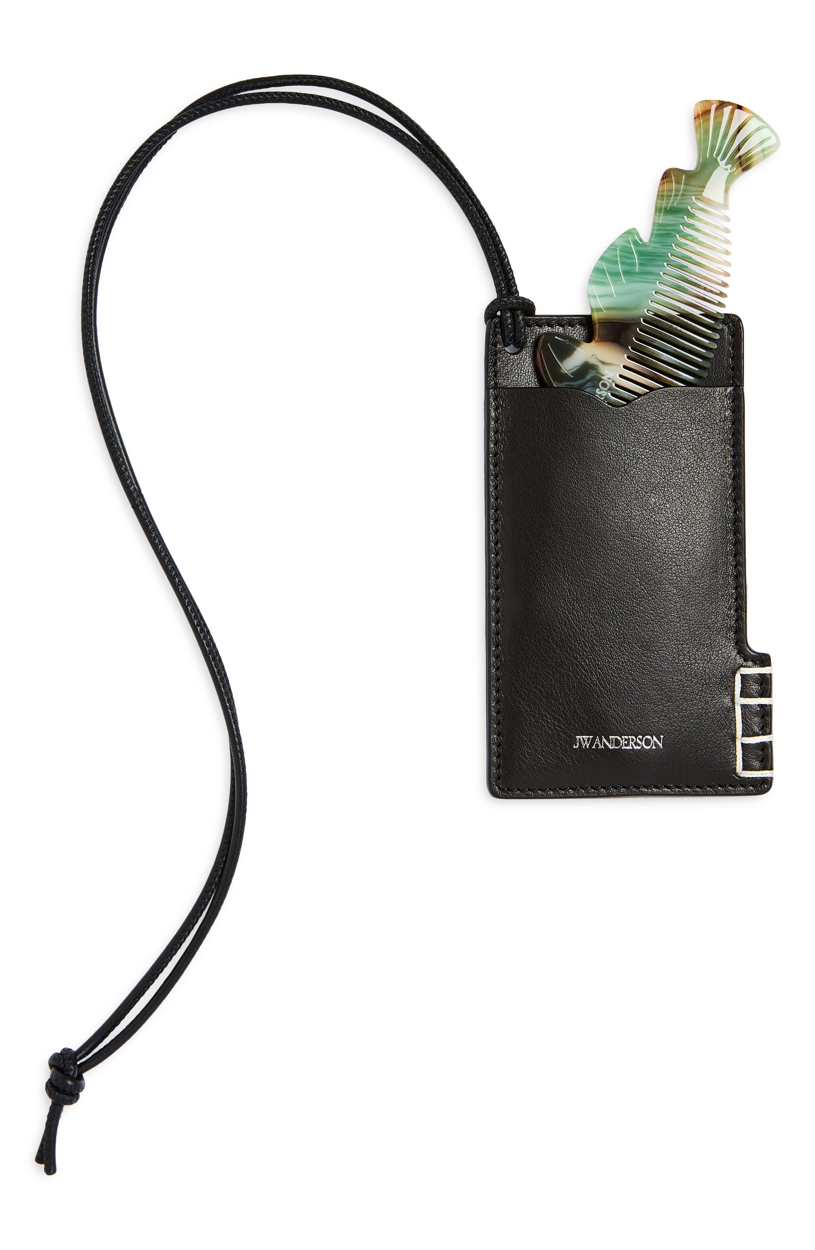 Leather Comb Pouch, Main, color, BLACK 999