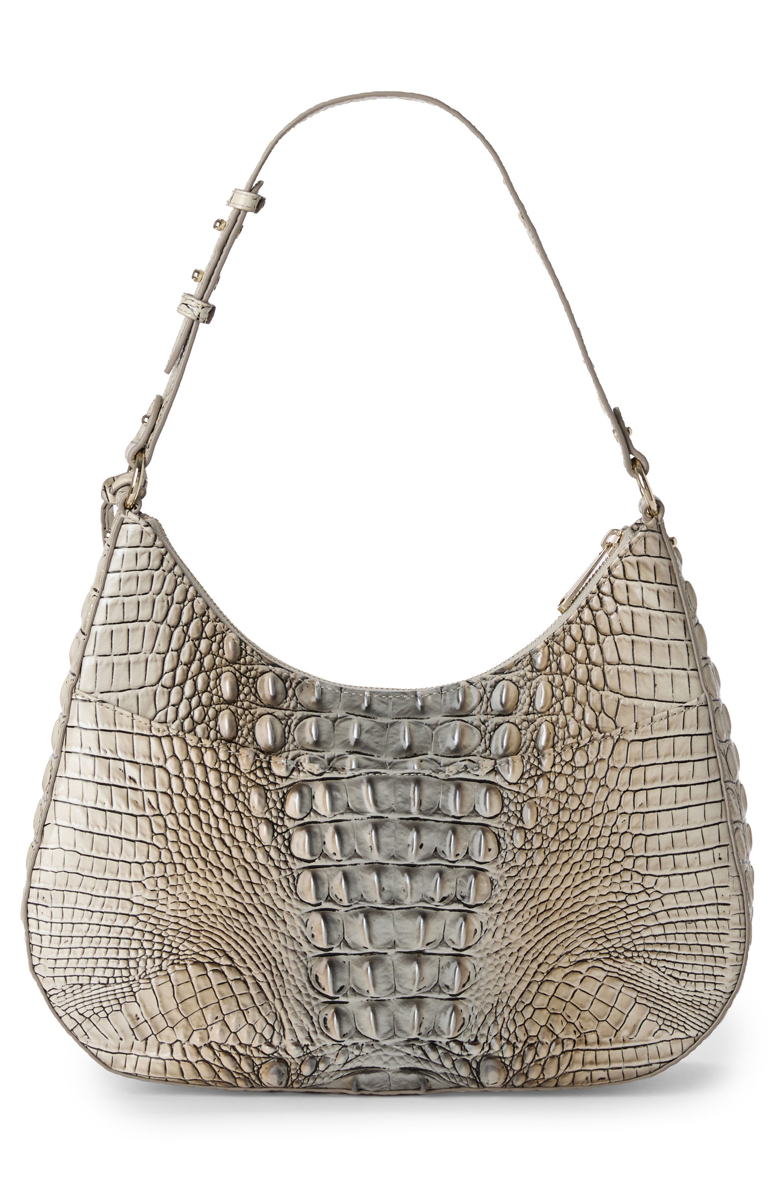 Stephie Croc Embossed Leather Shoulder Bag, Alternate, color, FOSSILIZED