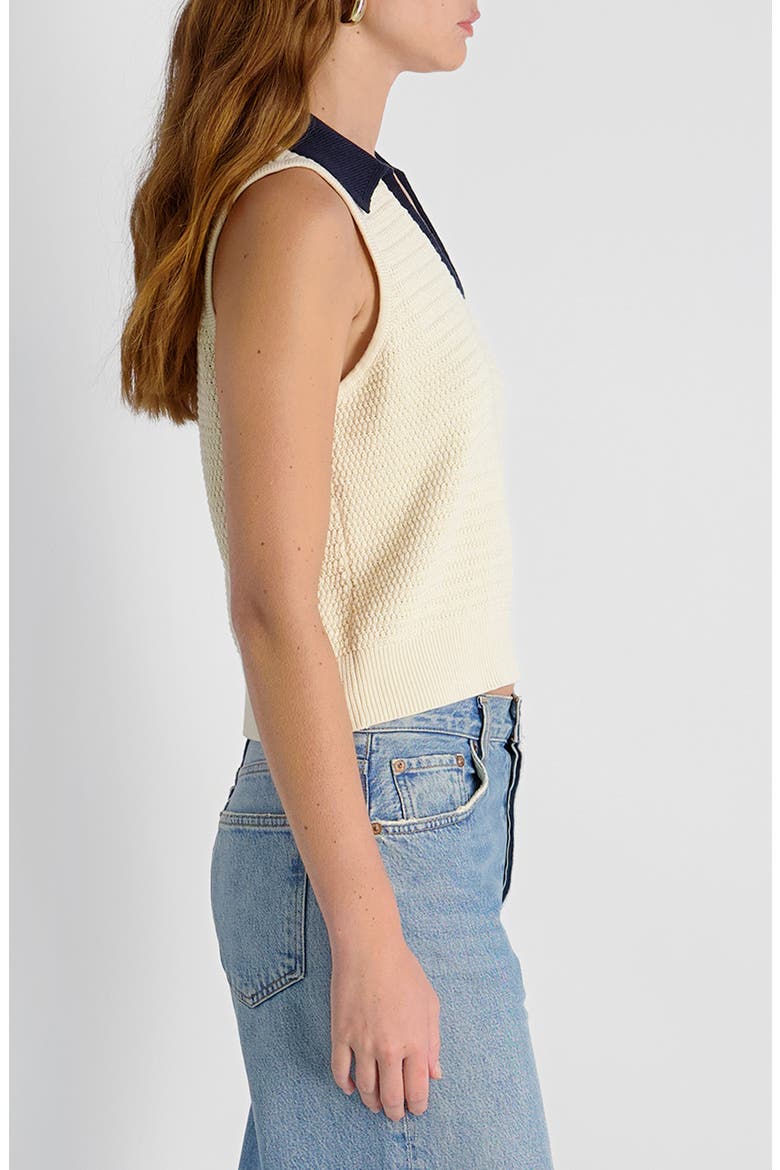 Mozart Contrast Detail Sleeveless Cotton Sweater, Alternate, color, ECRU-MARINE