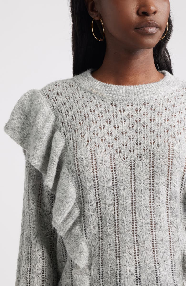 Treasure & Bond Ruffle Pointelle Sweater, Alternate, color, Grey Heather