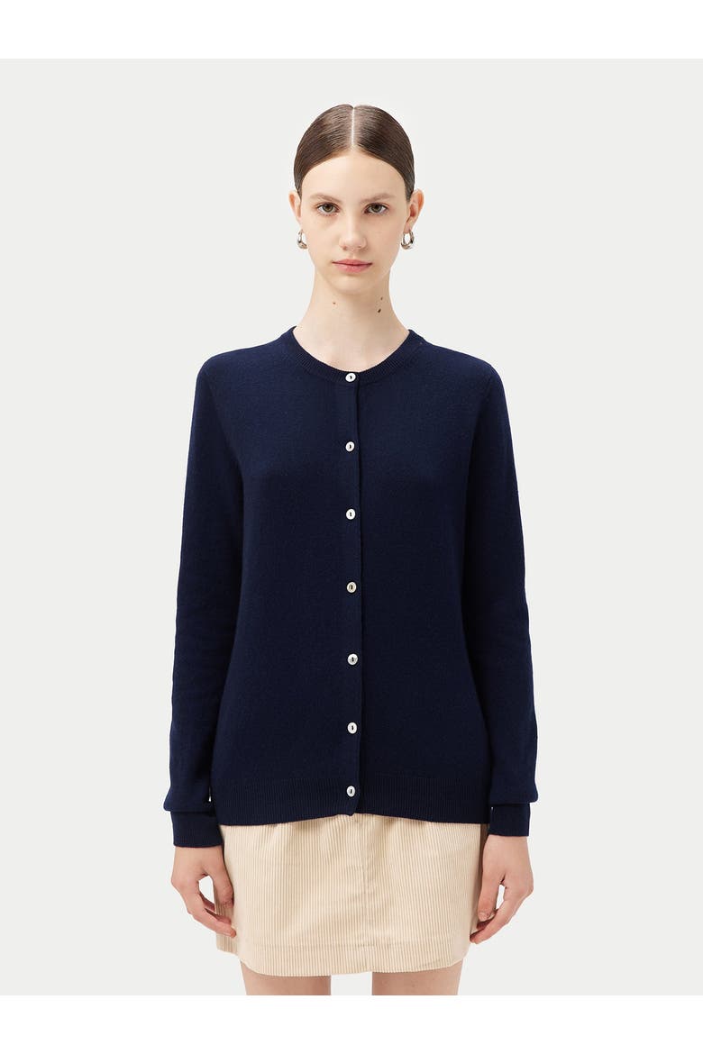 Essential Cashmere Crewneck Cardigan, Alternate, color, navy